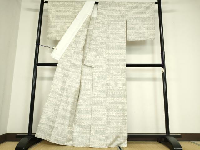 平和屋着物▽上質な紬 単衣 横段文 正絹 逸品 DAAX3047az