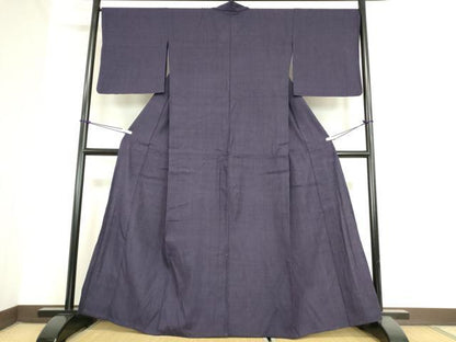 平和屋着物▽本場結城紬　重要無形文化財　単衣　深紫色　正絹　逸品　DAAX3048az
