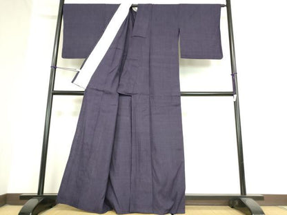 平和屋着物▽本場結城紬　重要無形文化財　単衣　深紫色　正絹　逸品　DAAX3048az