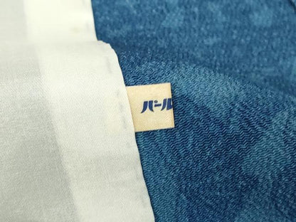 平和屋着物▽本藍 型絵染 小紋 単衣 雲取り舞蝶文 鬼しぼ縮緬 正絹 逸品 DAAX3063az