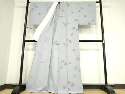 平和屋着物▽小紋 単衣 草花文 洗える着物 DAAX3065az