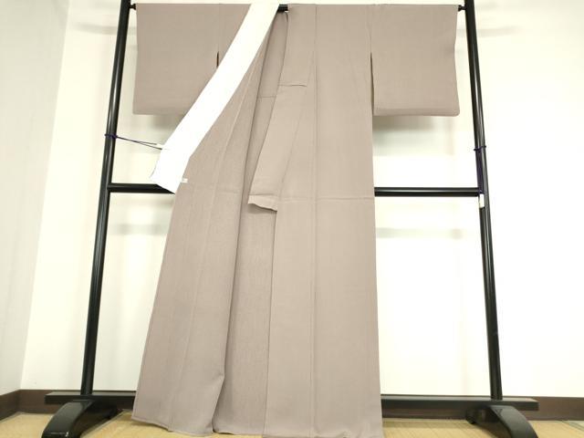 平和屋着物▽上質な色無地 単衣 縞地紋 梅鼠色 正絹 逸品 DAAX3068az