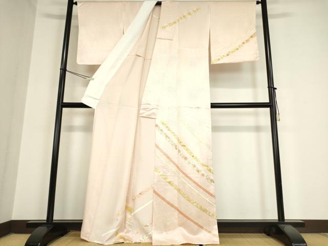 平和屋着物▽銀座きしや　訪問着　単衣　駒刺繍　蔓帯花文　金彩　正絹　逸品　DAAX3069az