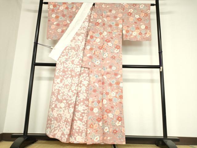 平和屋着物▽創業460年・千總　小紋　単衣　梅牡丹文　金彩　伊勢丹扱い　正絹　逸品　未使用　DAAX3070az