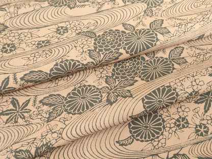 平和屋着物▽上質な小紋　単衣　型染　流水花文　正絹　逸品　未使用　DAAX3071az