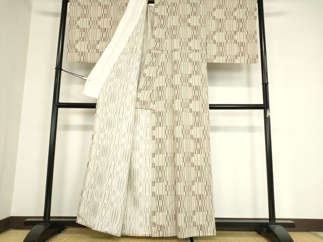 平和屋着物▽上質な小紋 単衣 変わり市松 正絹 逸品 DAAX3072az
