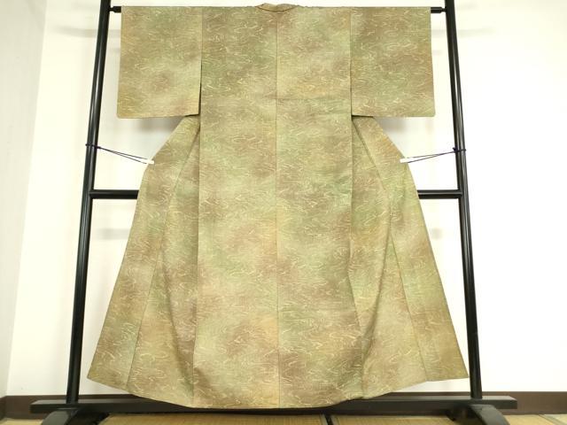 平和屋着物▽上質なお召　単衣　流水文　正絹　逸品　DAAX3073az