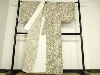 平和屋着物▽上質な小紋 紬地 単衣 型染 風景花文 正絹 逸品 DAAX3074az