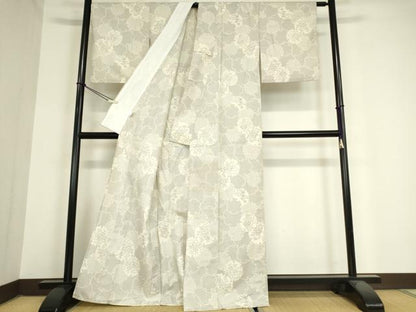 平和屋着物▽上質な紬 単衣 雪輪花文 正絹 逸品 DAAX3077az