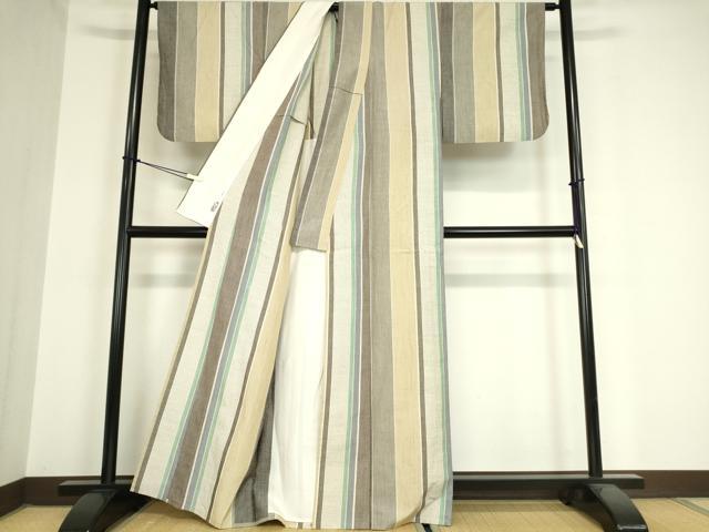 平和屋着物▽結城紬 単衣 奥順 はたおり娘 間道 100亀甲 正絹 逸品 DAAX3082az