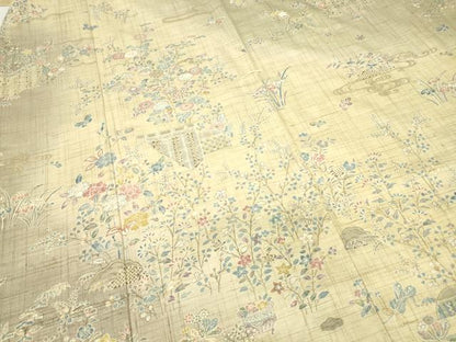 平和屋着物▽訪問着 紬地 単衣 風景花蝶文 金彩 正絹 逸品 DAAX3084az