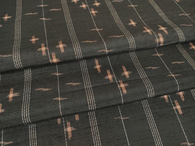 平和屋着物▽上質な紬 単衣 絣間道 黒地 正絹 逸品 DAAX3085az