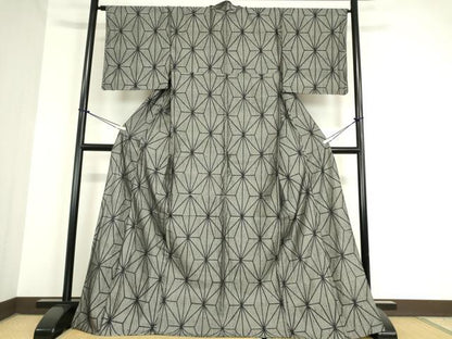 平和屋着物▽上質な紬 単衣 麻の葉文 正絹 逸品 未使用 DAAX3087az