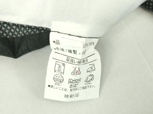 平和屋着物▽小紋 単衣 市松文 黒地 洗える着物 DAAX3088az