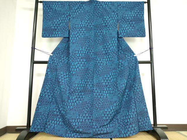 平和屋着物▽小紋 単衣 名物裂 洗える着物 DAAX3092az