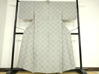 平和屋着物▽保科土山 江戸小紋 単衣 角通し 市松柄 正絹 逸品 DAAX3093az
