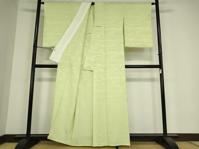 平和屋着物▽上質な色無地 単衣 流水地紋 若芽色 正絹 逸品 未使用 DAAX3113az