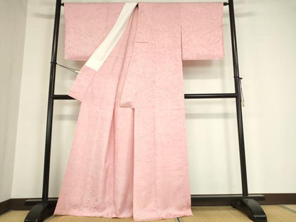 平和屋着物▽上質な色無地 単衣 霞地紋 石竹色 正絹 逸品 未使用 DAAX3114az