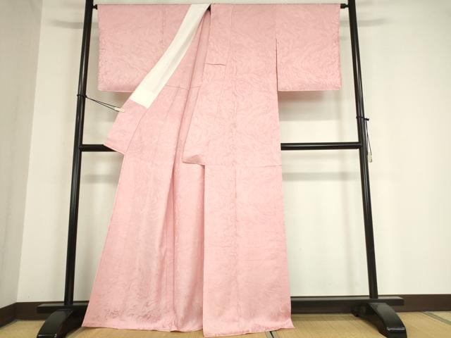 平和屋着物▽上質な色無地 単衣 霞地紋 石竹色 正絹 逸品 未使用 DAAX3114az