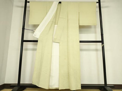 平和屋着物▽上質な色無地 単衣 石畳地紋 女郎花色 三越扱い 正絹 逸品 DAAX3120az