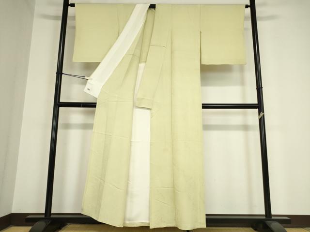 平和屋着物▽上質な色無地 単衣 石畳地紋 女郎花色 三越扱い 正絹 逸品 DAAX3120az