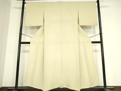平和屋着物▽上質な色無地　単衣　縞地紋　練色　正絹　逸品　DAAX3121az