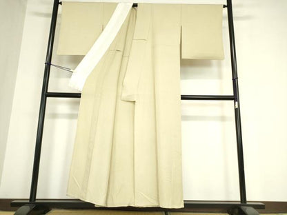平和屋着物▽上質な色無地　単衣　縞地紋　練色　正絹　逸品　DAAX3121az