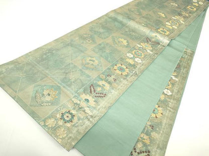 平和屋着物▼六通柄袋帯　格子花文　金糸　正絹　逸品　DAAX3254az
