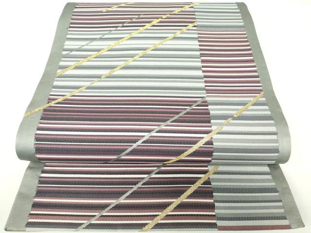 平和屋着物▼六通柄袋帯　斜線文　金糸　正絹　逸品　DAAX3265az