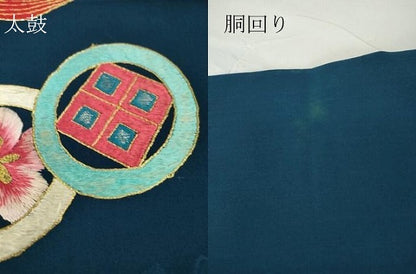 平和屋着物●アンティーク　大正ロマン　九寸名古屋帯　駒刺繍　花蝶丸文　金糸　正絹　逸品　DAAX3375az
