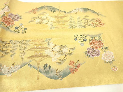 平和屋着物●西陣 長嶋成織物 ながしま帯 六通柄袋帯 古都の春秋 本金箔 瀞金錦 正絹 逸品 DAAX3565az
