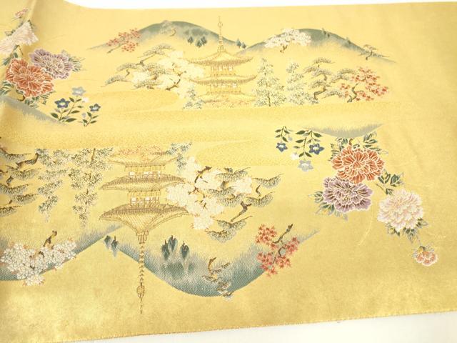 平和屋着物●西陣 長嶋成織物 ながしま帯 六通柄袋帯 古都の春秋 本金箔 瀞金錦 正絹 逸品 DAAX3565az