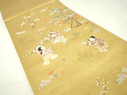 平和屋着物●西陣 長嶋成織物 ながしま帯 六通柄袋帯 童子の調 本金箔 瀞金錦 正絹 逸品 DAAX3874az