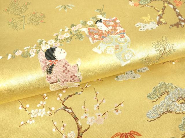 平和屋着物●西陣 長嶋成織物 ながしま帯 六通柄袋帯 童子の調 本金箔 瀞金錦 正絹 逸品 DAAX3874az