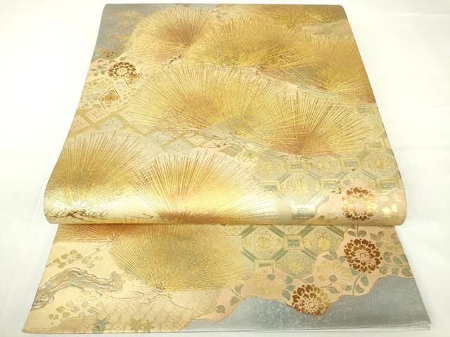 平和屋着物▼六通柄袋帯　若松葉　金彩　引箔　正絹　逸品　DAAX3597az