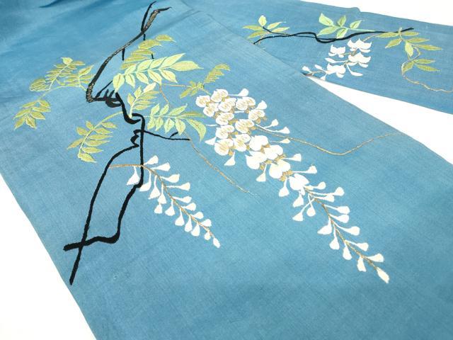 平和屋着物●アンティーク 大正ロマン 九寸名古屋帯 総刺繍 枝垂れ藤 金糸 正絹 逸品 DAAX3605az
