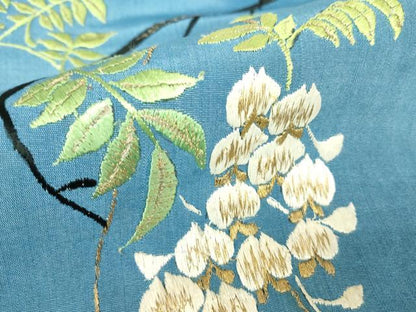 平和屋着物●アンティーク 大正ロマン 九寸名古屋帯 総刺繍 枝垂れ藤 金糸 正絹 逸品 DAAX3605az
