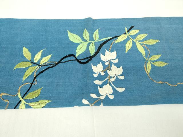 平和屋着物●アンティーク 大正ロマン 九寸名古屋帯 総刺繍 枝垂れ藤 金糸 正絹 逸品 DAAX3605az