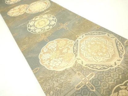 平和屋着物▼六通柄袋帯　天井鏡裏文様　金糸　引箔　正絹　逸品　DAAX3609az