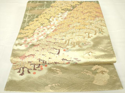 平和屋着物▼六通柄袋帯 唐織 花松文 金糸 正絹 逸品 DAAX3611az