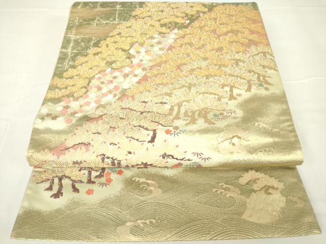 平和屋着物▼六通柄袋帯 唐織 花松文 金糸 正絹 逸品 DAAX3611az