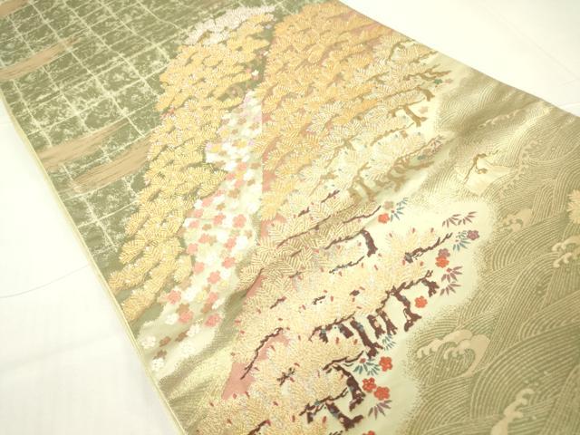 平和屋着物▼六通柄袋帯 唐織 花松文 金糸 正絹 逸品 DAAX3611az