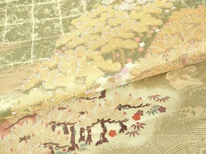 平和屋着物▼六通柄袋帯 唐織 花松文 金糸 正絹 逸品 DAAX3611az