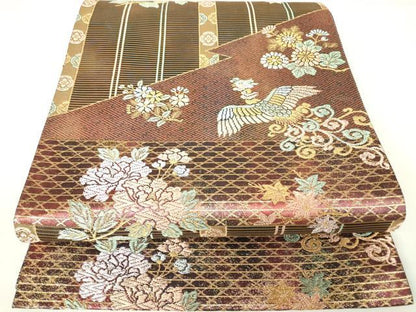平和屋着物▼六通柄袋帯 鳳凰牡丹文 金糸 正絹 逸品 DAAX3650az