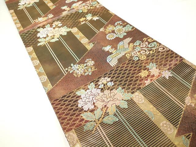 平和屋着物▼六通柄袋帯 鳳凰牡丹文 金糸 正絹 逸品 DAAX3650az