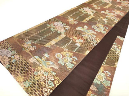 平和屋着物▼六通柄袋帯 鳳凰牡丹文 金糸 正絹 逸品 DAAX3650az
