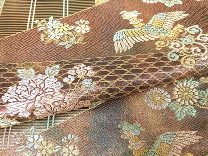平和屋着物▼六通柄袋帯 鳳凰牡丹文 金糸 正絹 逸品 DAAX3650az