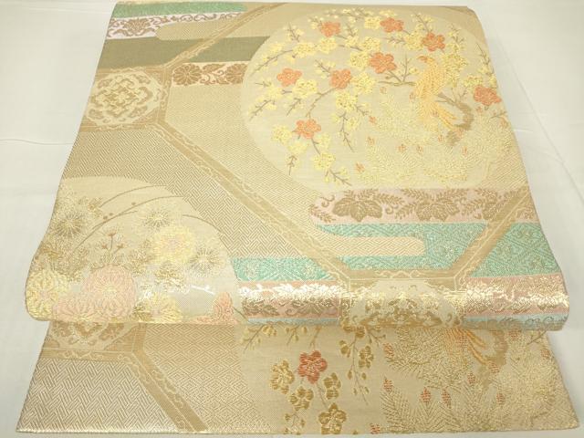 平和屋着物▼六通柄袋帯　蜀江花鳥丸文　金糸　正絹　逸品　DAAX3663az