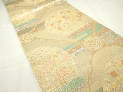 平和屋着物▼六通柄袋帯　蜀江花鳥丸文　金糸　正絹　逸品　DAAX3663az
