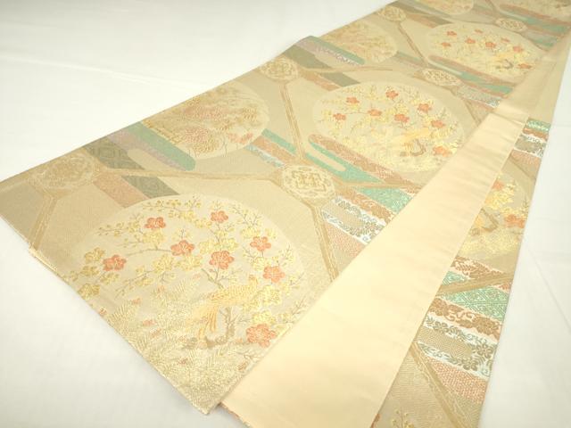 平和屋着物▼六通柄袋帯　蜀江花鳥丸文　金糸　正絹　逸品　DAAX3663az